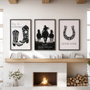 Black White Western Cowgirl 3 Piece Art. Boots, Horseshoe by Wall Art Set