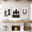Black White Western Cowgirl 3 Piece Art. Boots, Horseshoe by Wall Art Set