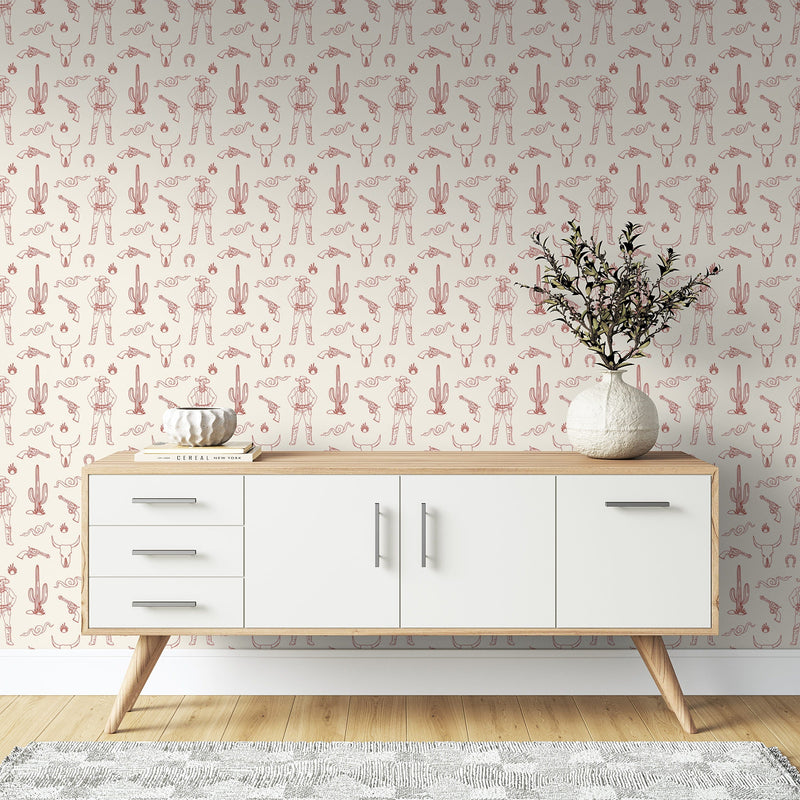 Line Art Western Cowboy Wallpaper - Desert Icons