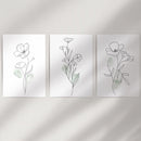 Modern Botanical Line Art Decor. 3 Piece Floral Print Set by Wall Art Set