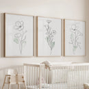 Modern Botanical Line Art Decor. 3 Piece Floral Print Set by Wall Art Set