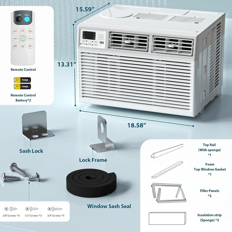 Window Air Conditioner, 8000BTU, 24H Timer, Remote Control A8502W