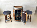Whiskey & Wine Barrel Bar Set — Cabinet Storage, Bar Stools, No Top