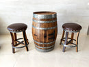 Whiskey & Wine Barrel Bar Set — Cabinet Storage, Bar Stools, No Top