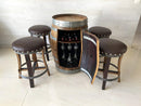 Whiskey & Wine Barrel Bar Set — Cabinet Storage, Bar Stools, No Top