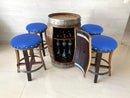 Whiskey & Wine Barrel Bar Set — Cabinet Storage, Bar Stools, No Top