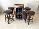Whiskey & Wine Barrel Bar Set — Cabinet Storage, Bar Stools, No Top