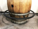 Whiskey & Wine Barrel Bistro Pub Set — 2 Stools, Glass Top, Foot Rail