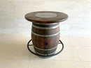 Whiskey & Wine Barrel Bistro Pub Set — 4 Stools, Glass Top, Foot Rail