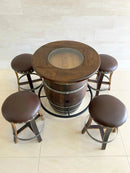 Whiskey & Wine Barrel Bistro Pub Set — Glass Top, Foot Rail
