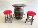 Whiskey & Wine Barrel Bistro Pub Set — Glass Top, Foot Rail
