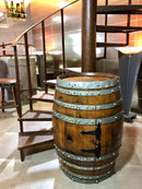 Whiskey & Wine Barrel Bar Cabinet — Door Shelf, Reclaimed Oak