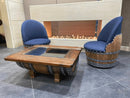 Whiskey & Wine Barrel Armchair with Hidden Safe — Memory Foam, Dark Navy Blue Upholstery
