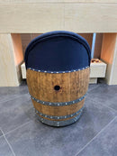 Whiskey & Wine Barrel Armchair with Hidden Safe — Memory Foam, Dark Navy Blue Upholstery