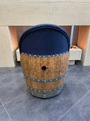 Whiskey & Wine Barrel Armchair with Hidden Safe — Memory Foam, Dark Navy Blue Upholstery
