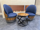 Whiskey & Wine Barrel Armchair with Hidden Safe — Memory Foam, Dark Navy Blue Upholstery