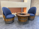 Whiskey & Wine Barrel Armchair with Hidden Safe — Memory Foam, Dark Navy Blue Upholstery