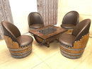 Whiskey & Wine Barrel Lounge Chair — Hidden Storage, Memory Foam, Brown Upholstery