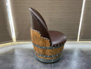Whiskey & Wine Barrel Armchair with Hidden Safe — Memory Foam, Brown Upholstery