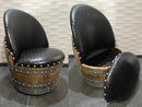 Whiskey & Wine Barrel Lounge Chair — Hidden Storage, Memory Foam, Checkered Black Upholstery (Limited)