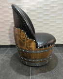 Whiskey & Wine Barrel Lounge Chair — Hidden Storage, Memory Foam, Checkered Black Upholstery (Limited)