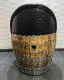 Whiskey & Wine Barrel Lounge Chair — Hidden Storage, Memory Foam, Checkered Black Upholstery (Limited)