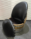 Whiskey & Wine Barrel Lounge Chair — Hidden Storage, Memory Foam, Checkered Black Upholstery (Limited)