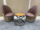 Whiskey & Wine Barrel Lounge Chair — Hidden Storage, Memory Foam, Checkered Brown Upholstery (Limited)