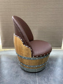 Whiskey & Wine Barrel Lounge Chair — Hidden Storage, Memory Foam, Checkered Brown Upholstery (Limited)