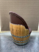 Whiskey & Wine Barrel Lounge Chair — Hidden Storage, Memory Foam, Checkered Brown Upholstery (Limited)