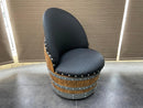 Whiskey & Wine Barrel Lounge Chair — Hidden Storage, Memory Foam, Checkered Gray Upholstery (Limited)
