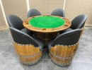 Whiskey & Wine Barrel Lounge Chair — Hidden Storage, Memory Foam, Checkered Gray Upholstery (Limited)