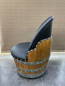 Whiskey & Wine Barrel Lounge Chair — Hidden Storage, Memory Foam, Checkered Gray Upholstery (Limited)