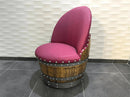 Whiskey & Wine Barrel Lounge Chair — Hidden Storage, Memory Foam, Burgundy Upholstery