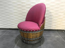 Whiskey & Wine Barrel Armchair with Hidden Safe — Memory Foam, Burgundy Berry Upholstery