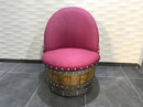 Whiskey & Wine Barrel Armchair with Hidden Safe — Memory Foam, Burgundy Berry Upholstery