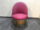 Whiskey & Wine Barrel Lounge Chair — Hidden Storage, Memory Foam, Burgundy Upholstery