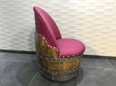 Whiskey & Wine Barrel Lounge Chair — Hidden Storage, Memory Foam, Burgundy Upholstery