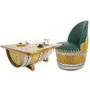 Whiskey & Wine Barrel Lounge Chair — Hidden Storage, Memory Foam, Green Upholstery
