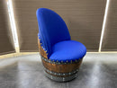 Whiskey & Wine Barrel Lounge Chair — Hidden Storage, Memory Foam, Sea Blue Upholstery (Limited)