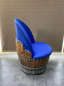 Whiskey & Wine Barrel Lounge Chair — Hidden Storage, Memory Foam, Sea Blue Upholstery (Limited)