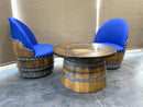Whiskey & Wine Barrel Lounge Chair — Hidden Storage, Memory Foam, Sea Blue Upholstery (Limited)
