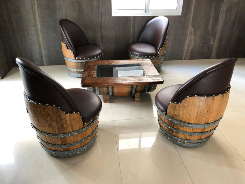 Wine Whiskey Barrel Coffee Table With Removable Glass Top - Wine/Whiskey/Bourbon Barrel Storage Table - Rustic Furniture