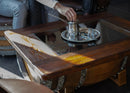 Whiskey & Wine Barrel Coffee Table — Glass Top, Hidden Storage