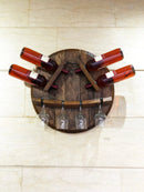 Whiskey & Wine Barrel Head Display — Bottle & Glass Holder, Wall Mount