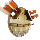 Whiskey & Wine Barrel Head Display — Bottle & Glass Holder, Wall Mount