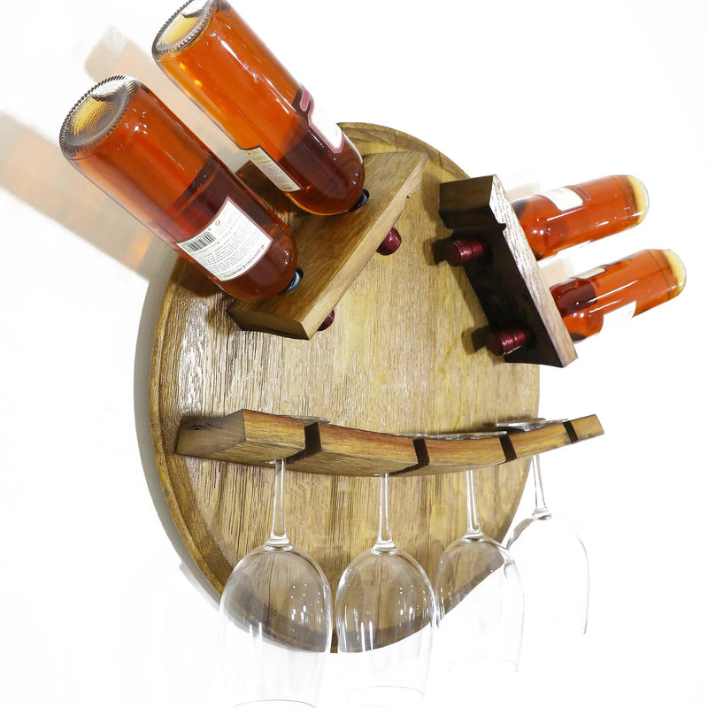 Wine Barrel Head Bottle-Glass Display