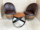 Whiskey & Wine Barrel Hoop Side Table — Oak Top, Metal Hoops