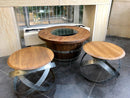 Whiskey & Wine Barrel Hoop Side Table — Oak Top, Metal Hoops