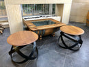 Whiskey & Wine Barrel Hoop Side Table — Oak Top, Metal Hoops